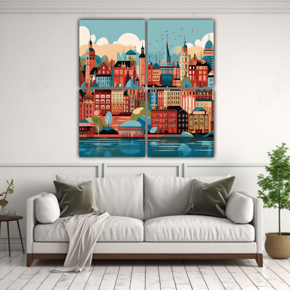 Cuatro Lienzos Cuadrado De Paisaje Original 160x160 Cm-2