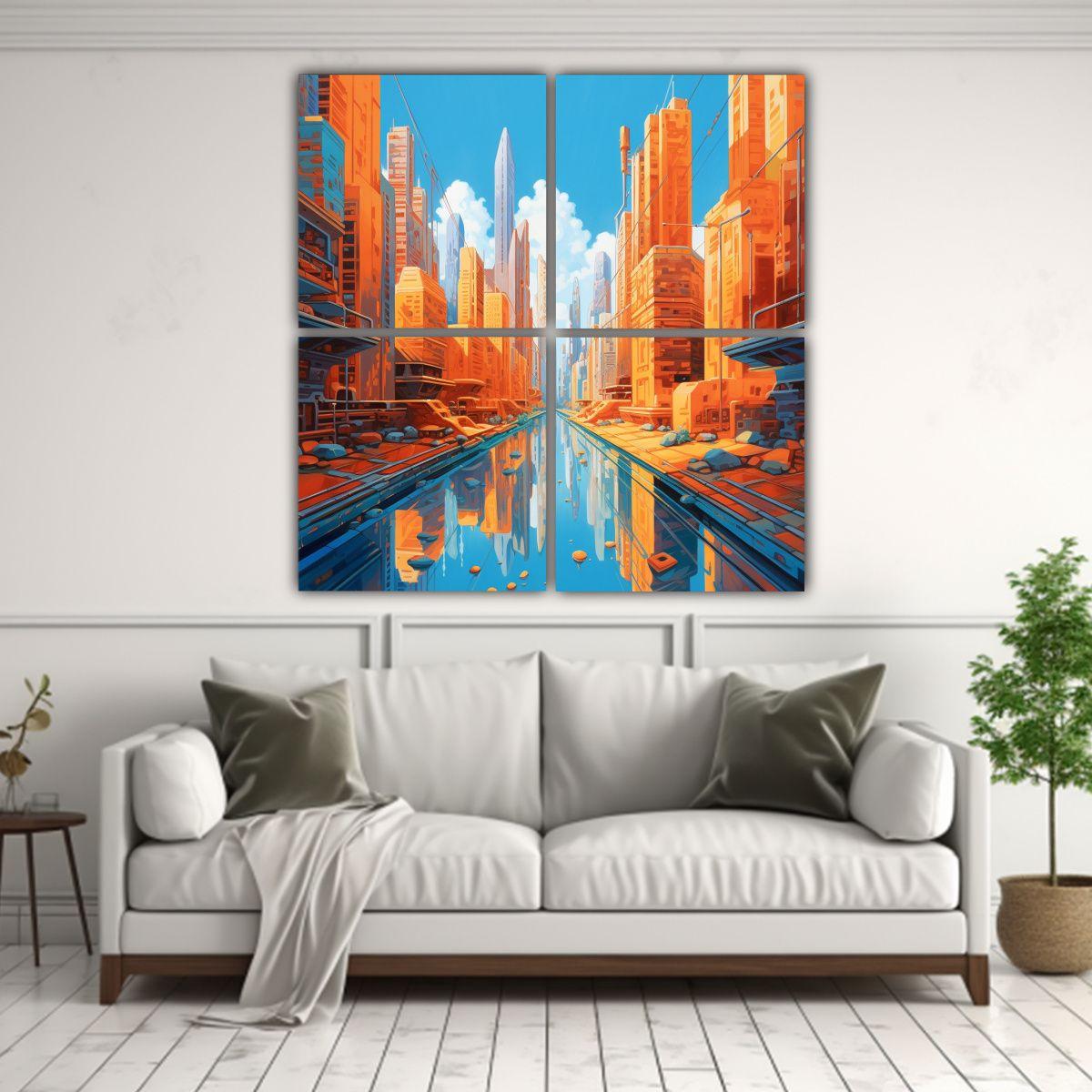 Cuadros Decorativos Futuristas De La Ciudad 160x160 Cm-2