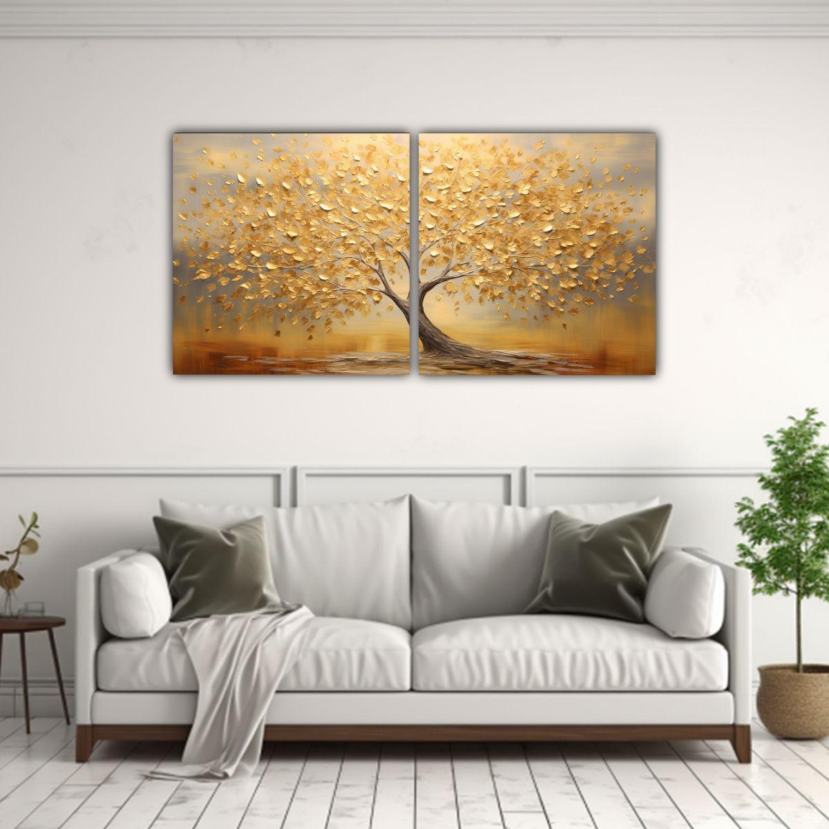 Cuadros Abstracto Combinación Hojas De árbol 120x60 Cm-2