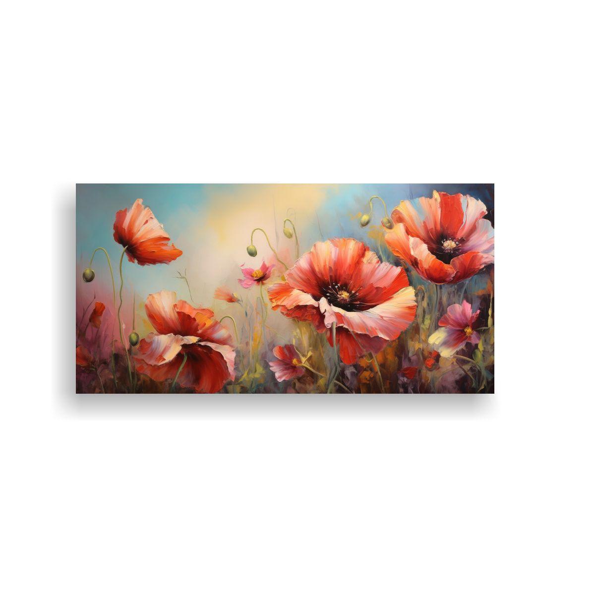 Pintura Abstracta Simétrica De Amapolas En 100x50 Cm-0