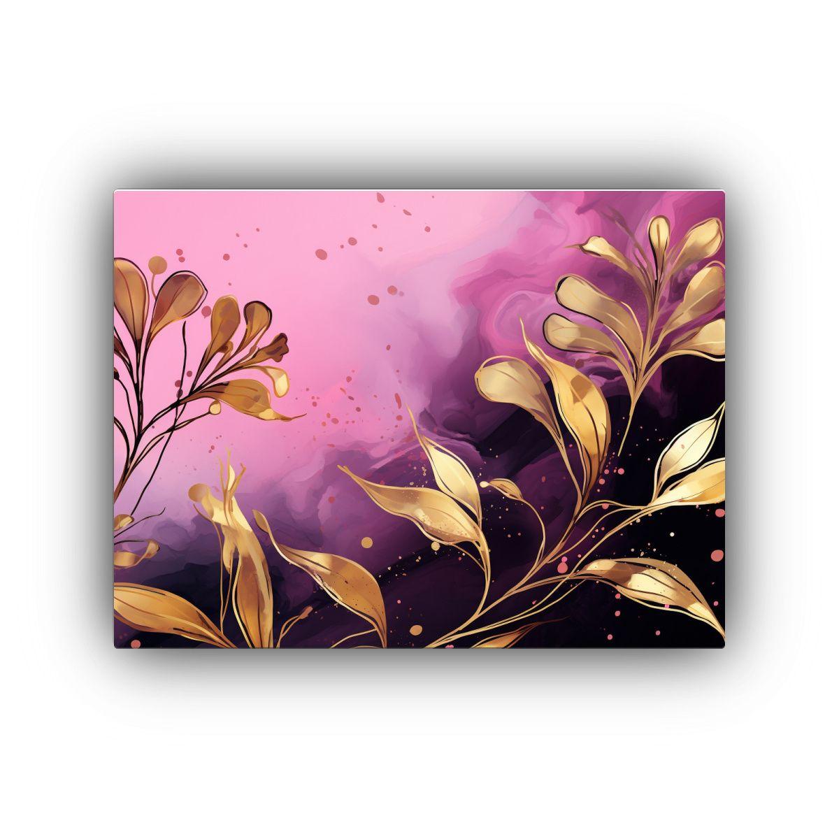 Pinturas Abstractas De Hierbas Lavanda En Tonos Dorados Y Ro 75x50cm-0