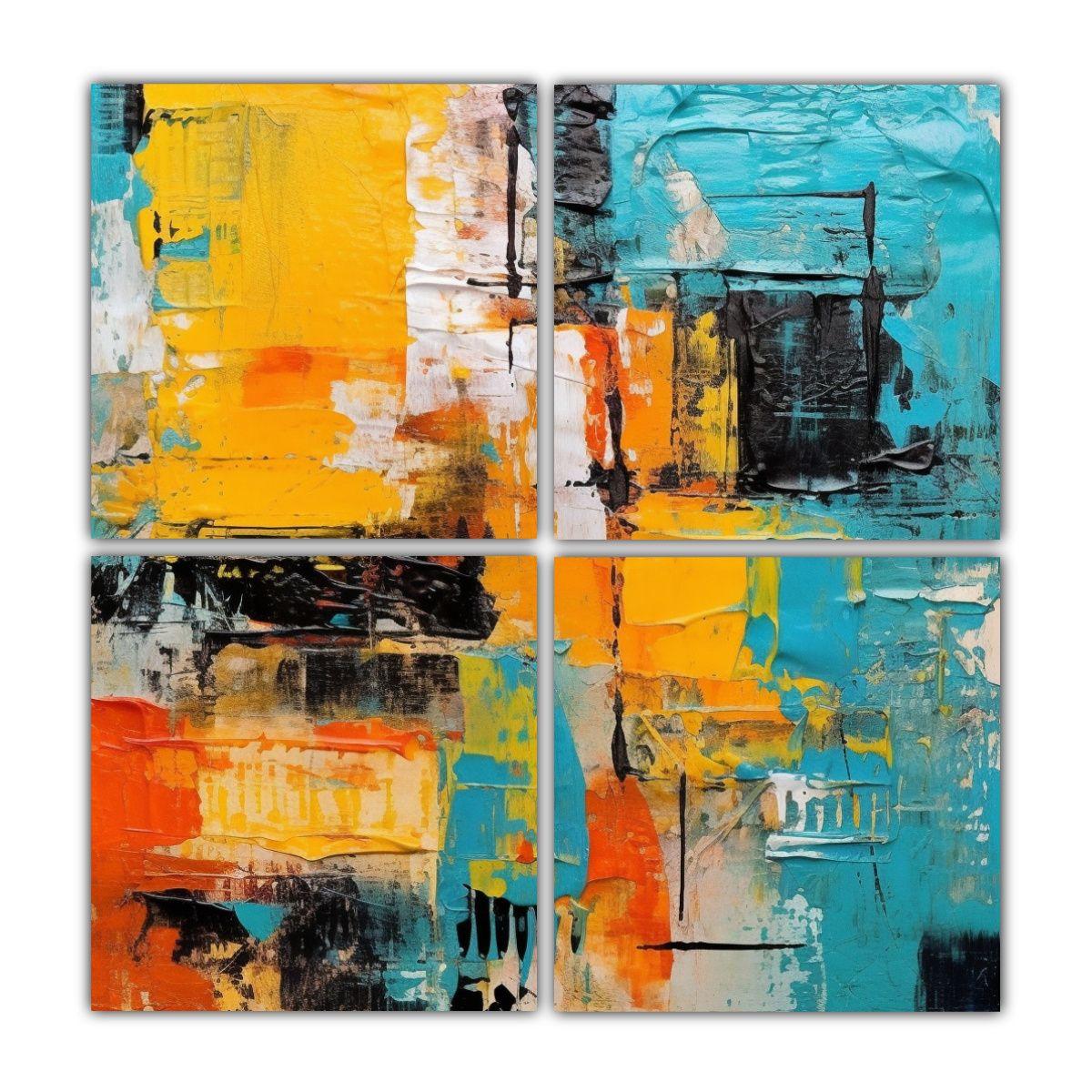 Pintura Moderna De Lienzo En 4 Composiciones 140x140 Cm-0