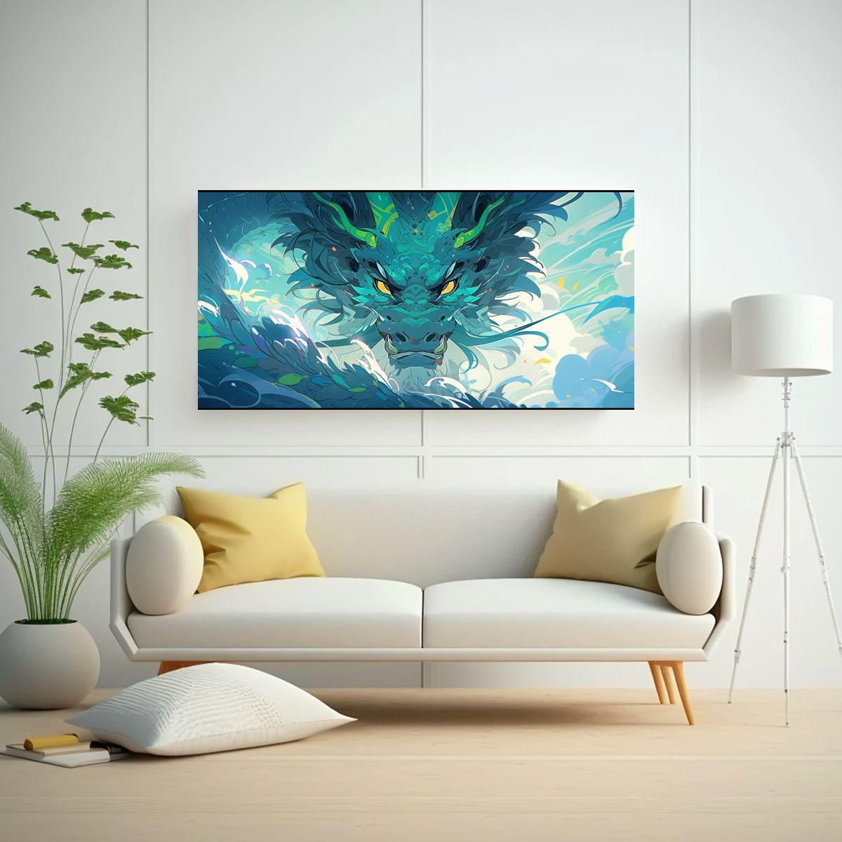 Pintura Decorativa Acuarela Dragon En Colores Past 40x20cm-2