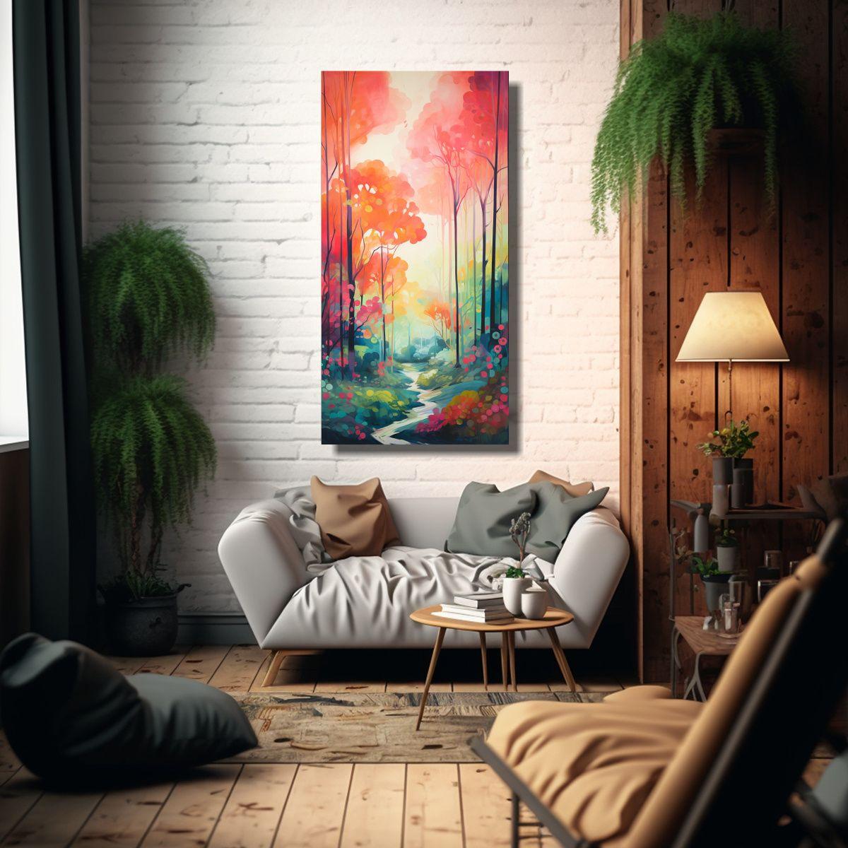 Pintura Decorativa Abstracta De Un Bosque Hermoso 70x140cm-2