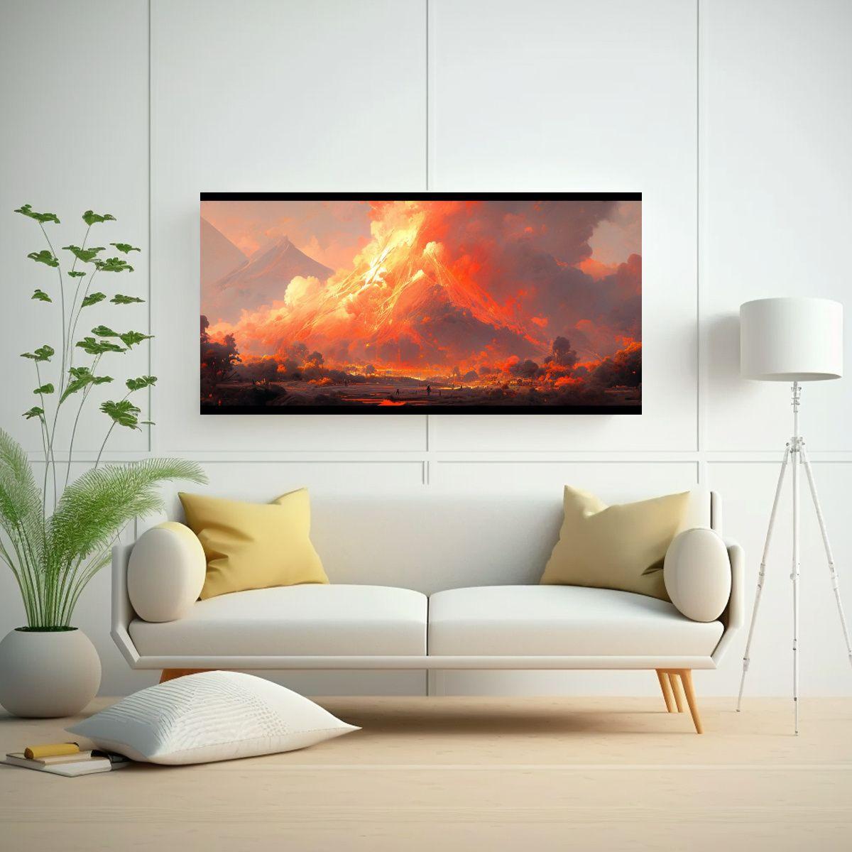 Pintura Abstracta De Volcán Con Colores Naranja 40x20cm-2