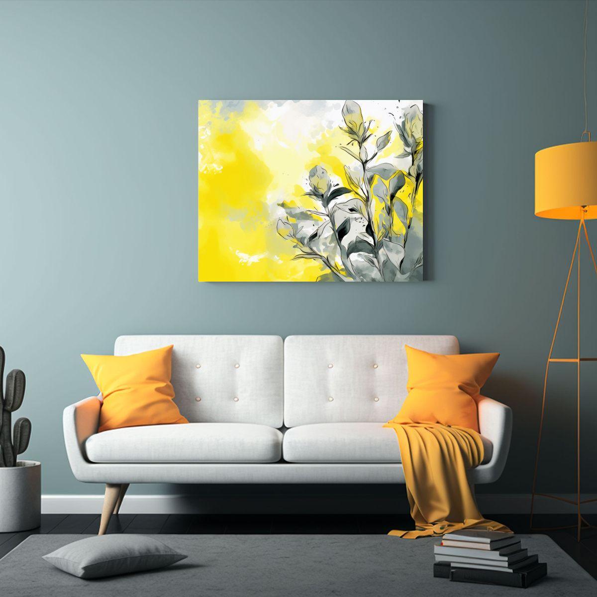 Pinturas De Lienzo Conceptual En Amarillo Y Blanco Con Ambie 65x50cm-2