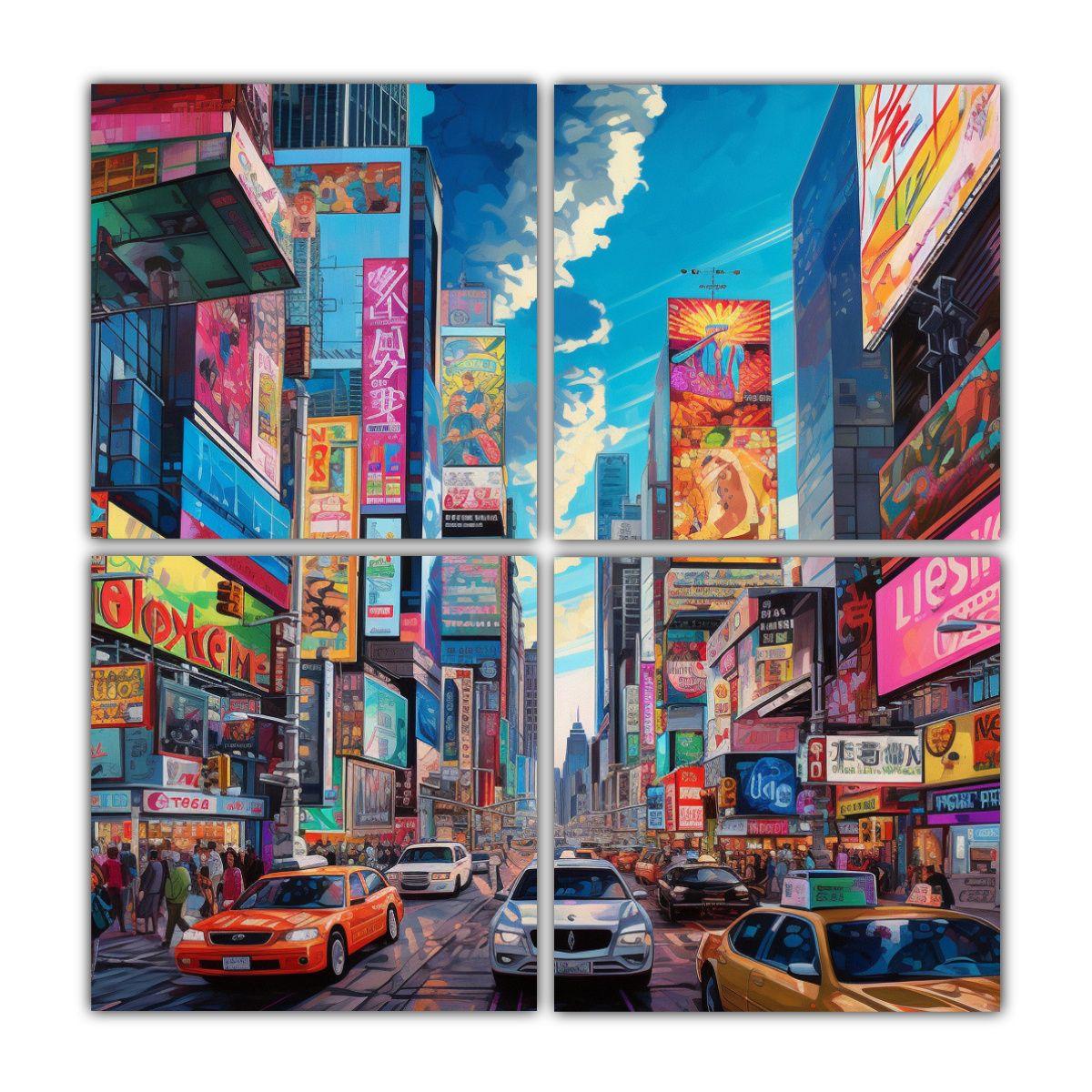 Cuadro Dibujo Mural Urbano Rascacielos Ciudad 120x120 Cm-0