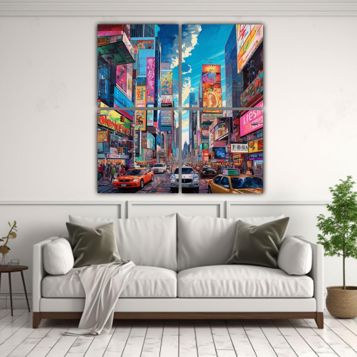 Cuadro Dibujo Mural Urbano Rascacielos Ciudad 120x120 Cm-2