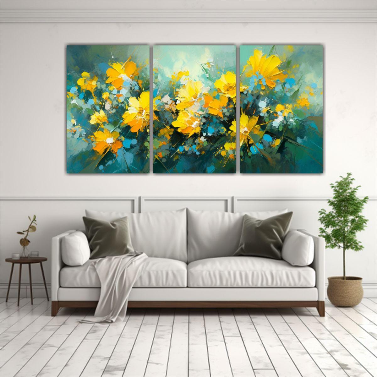 Pintura Abstracta Surrealista De Flores Amarillas 60x30 Cm-2