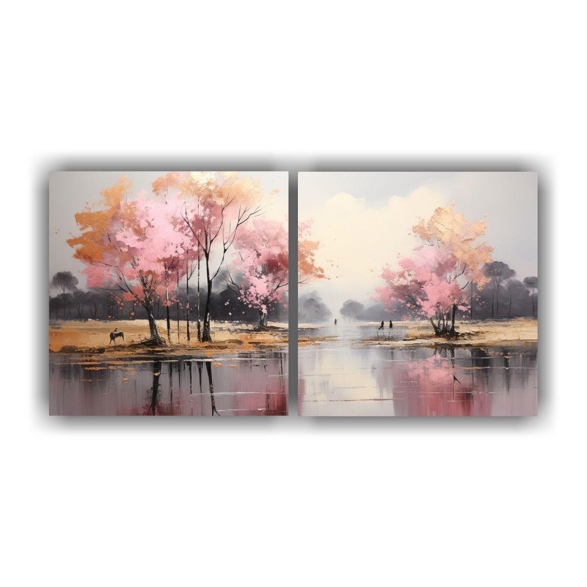 Dos Artes De Pared Cuadro Abstracta De Árboles 120x60 Cm-0