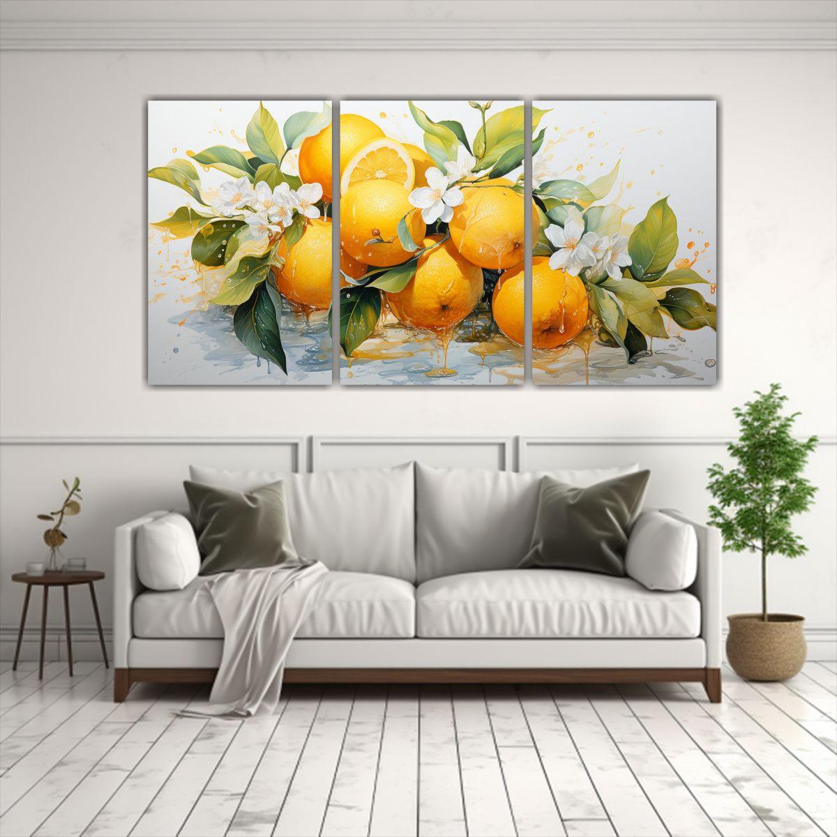 Tríptico Tela Moderno Textura Árbol Naranja 120x60 Cm-2