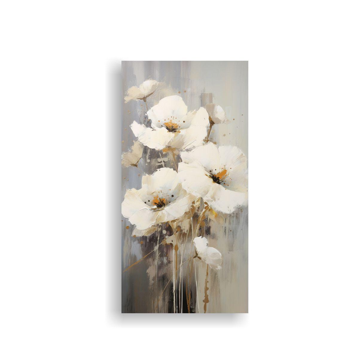 Cuadro Minimalista De Amapolas Blancas En Lienzo 50x100cm-0