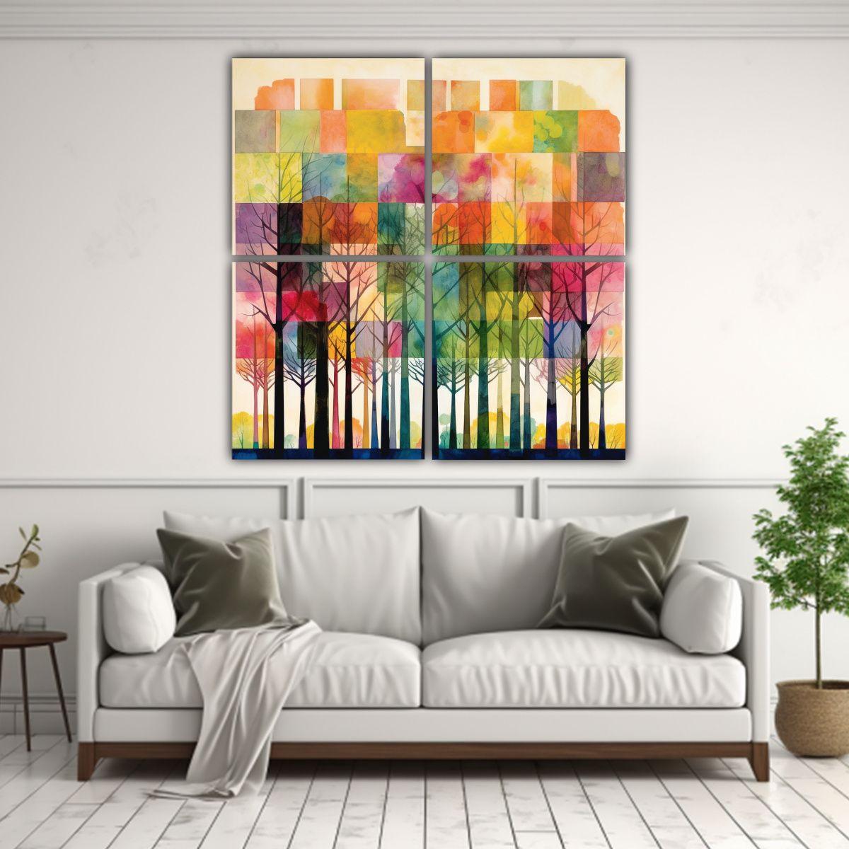 Cuadro De Árboles En Cuadrícula Para Decoración 100x100 Cm-2