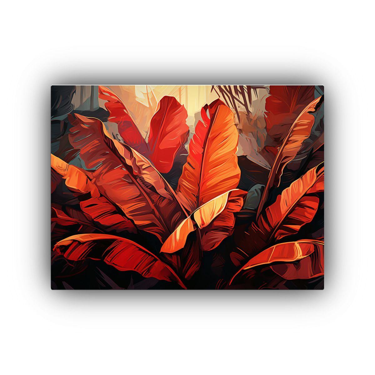 Cuadro Brillante Hojas De Plátano En Rojo Y 45x30cm-0