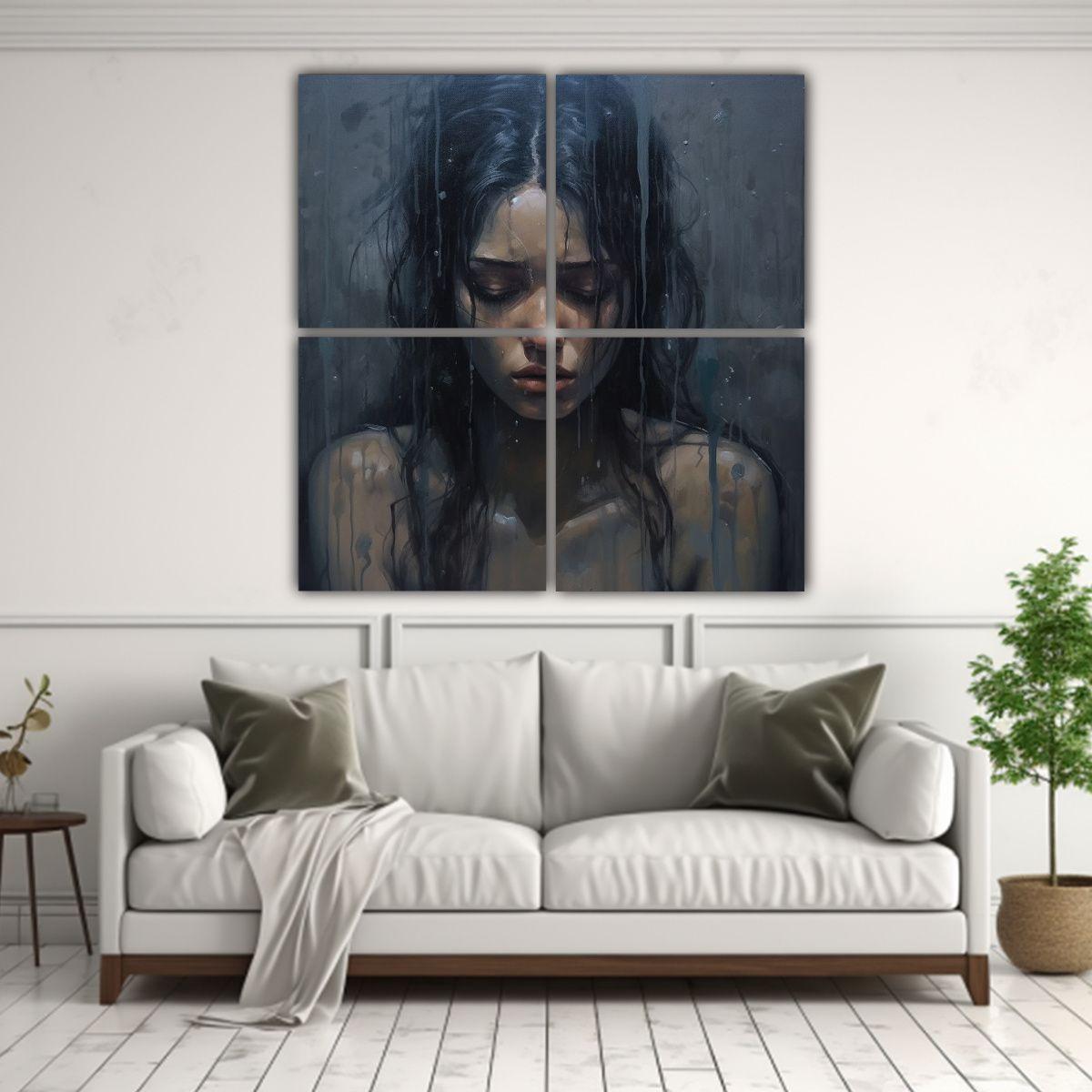 Cuatro Lienzos Cuadro Tristeza Dimensiones 60x60 Cm-2