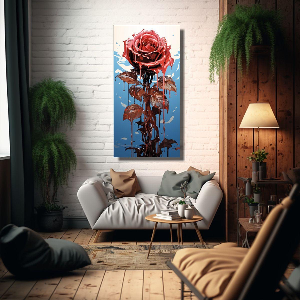 Arte De Pared Concepto Tematica Rosa Derretida 20x40cm-2
