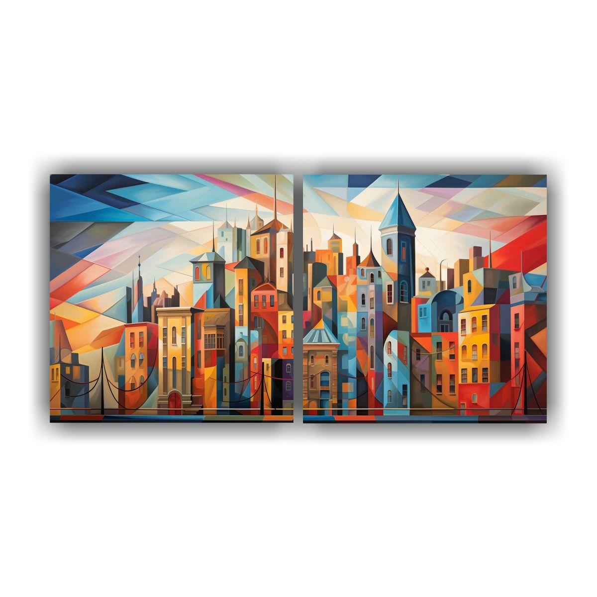 Paisaje Urbano Cubista En Pinturas Decorativas 60x30 Cm-0