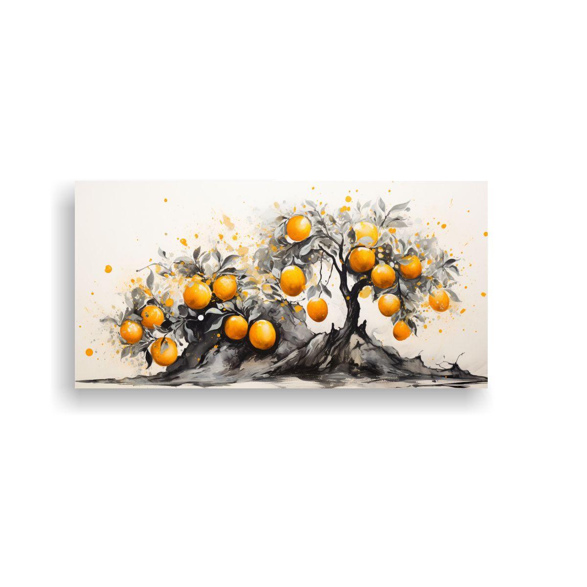 1 Cuadro Patron Arte Grafico Árbol Naranja 140x70 Cm-0