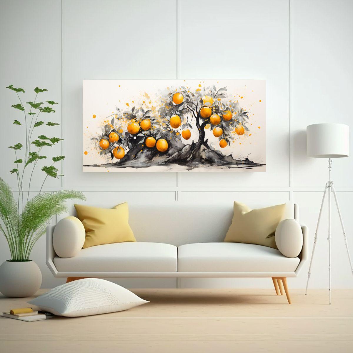 1 Cuadro Patron Arte Grafico Árbol Naranja 140x70 Cm-2