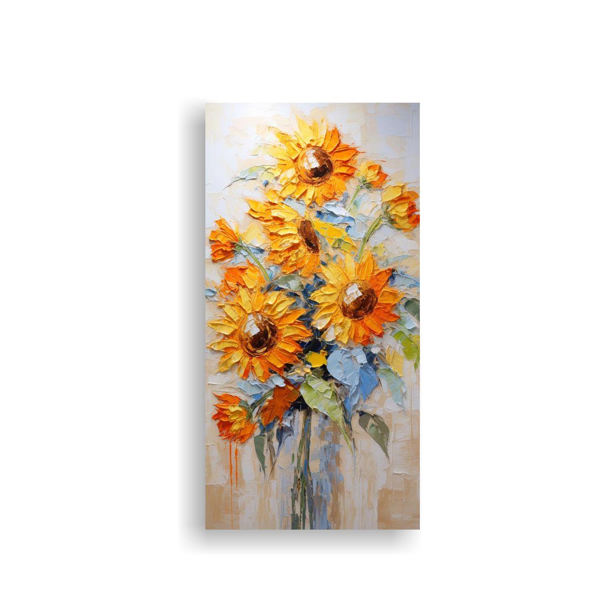 Cuadro De Pintura Creativa Con Girasoles Naranjas 70x140cm-0