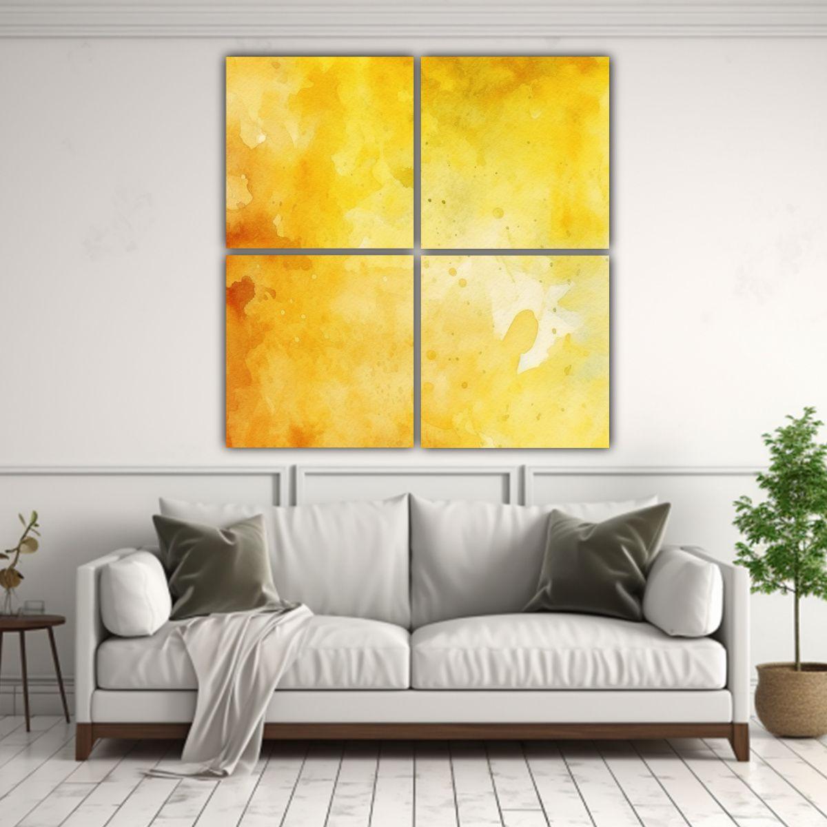 Cuadro Abstracto Amarillo Claro En Fondo De 100x100 Cm-2