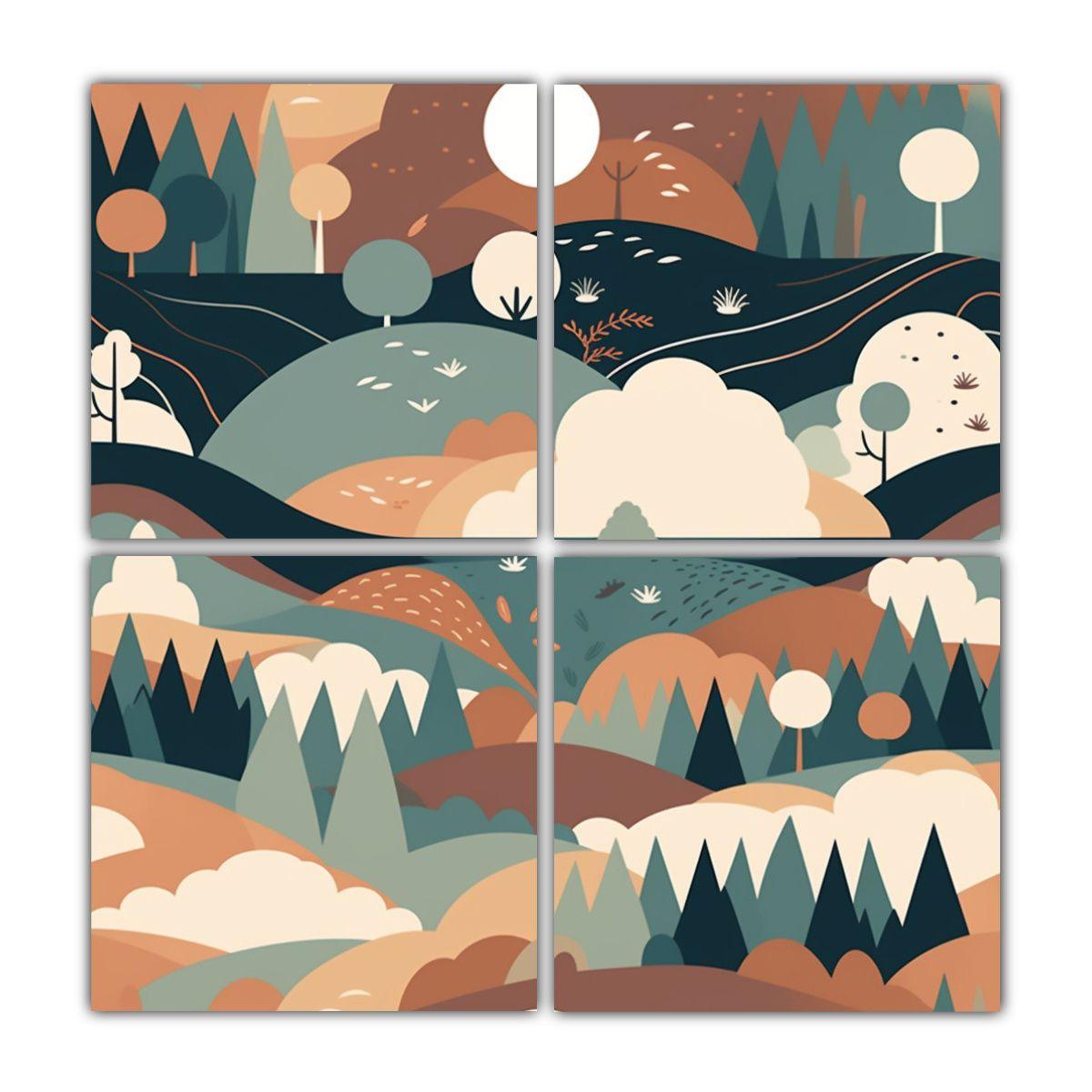 Cuatro Pinturas Minimalistas Estilo Plano Belleza 100x100 Cm-0