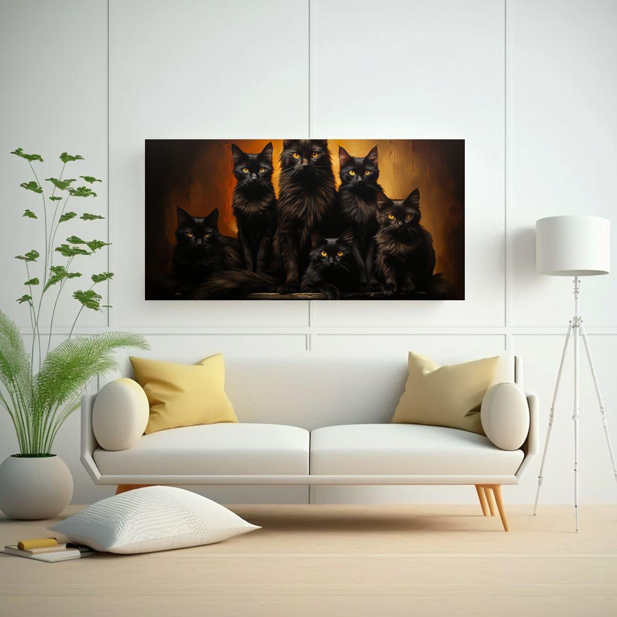 Cuadro De Inspiración: Gatos Negros En Una Pila 100x50cm-2