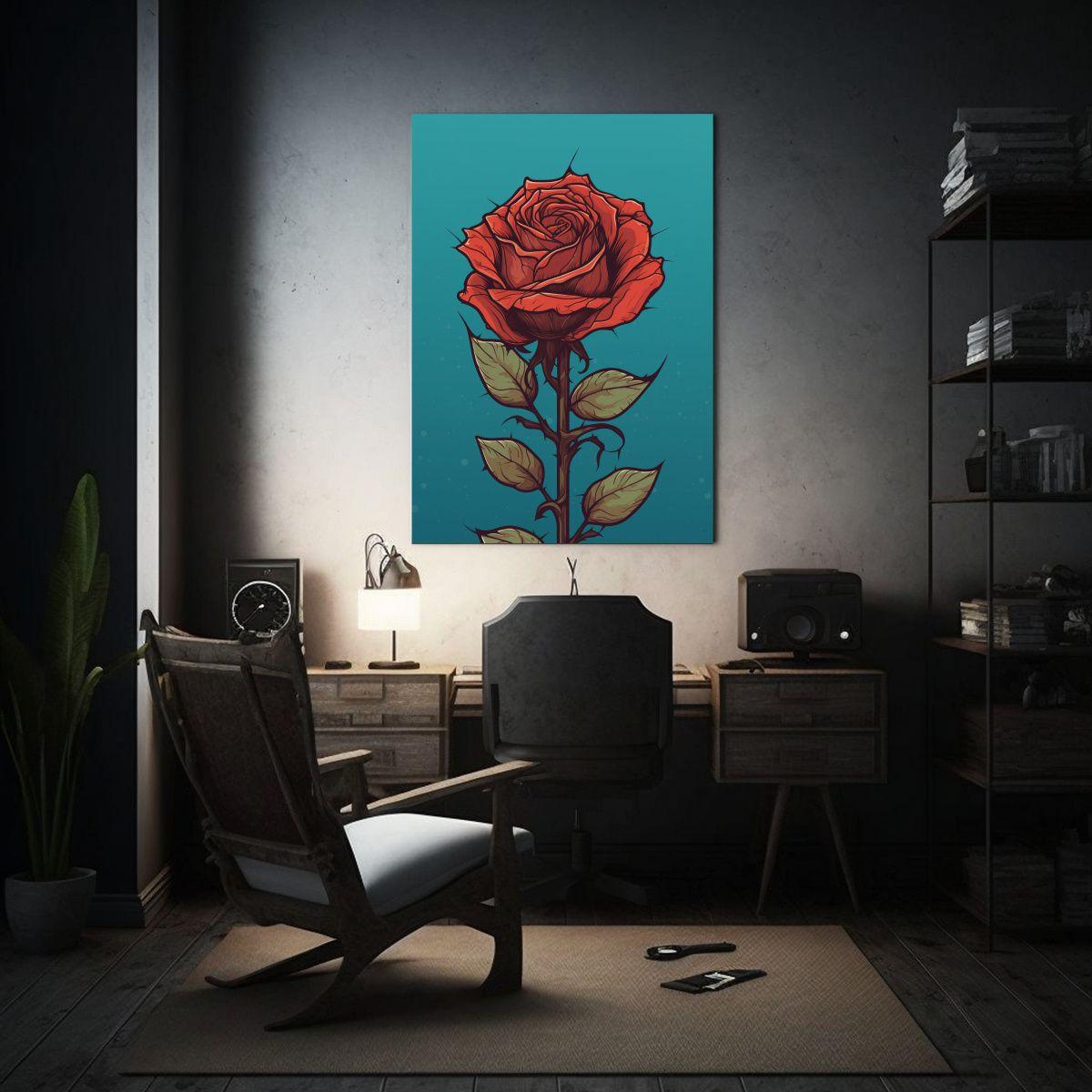 Pintura Decorativa Lienzo Diseño Rosa Roja 20x30cm-2