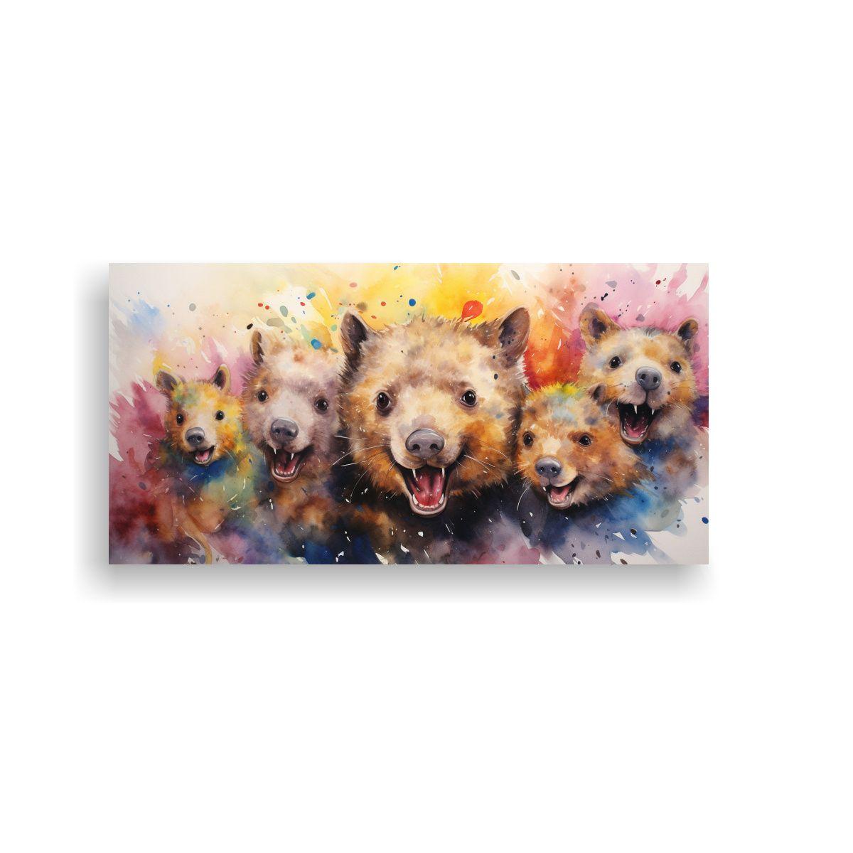 Cuadro Pared Arte Relieve Wombats Acuarela 60x30cm-0