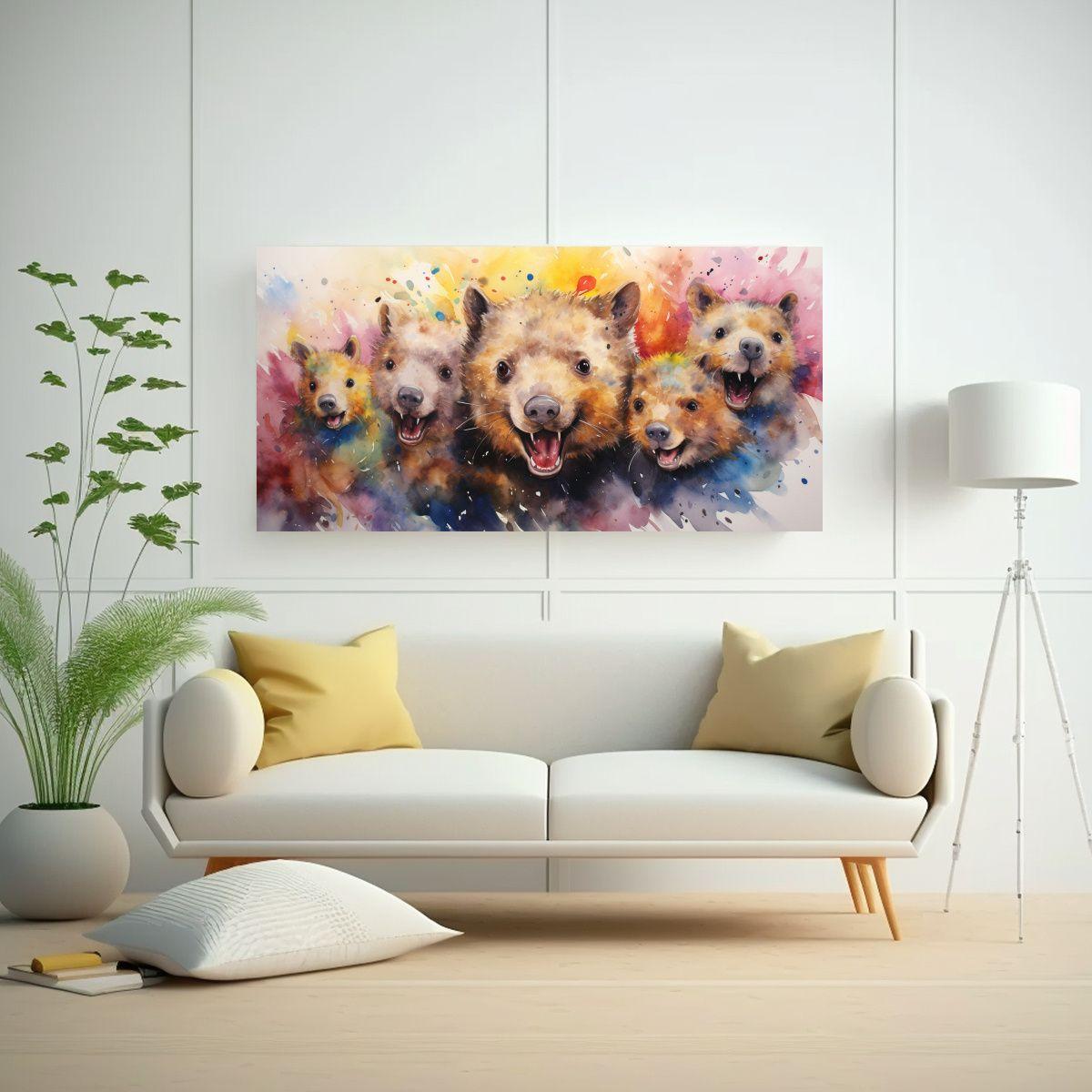 Cuadro Pared Arte Relieve Wombats Acuarela 60x30cm-2