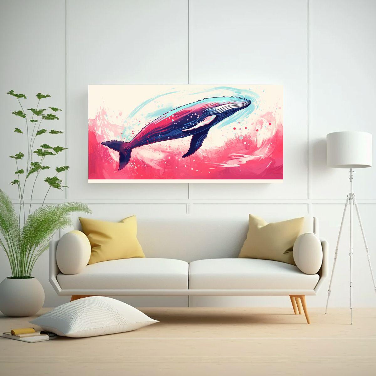 Cuadro Tela Ballena Nieve Colores Rubí Arte Pop 40x20cm-2