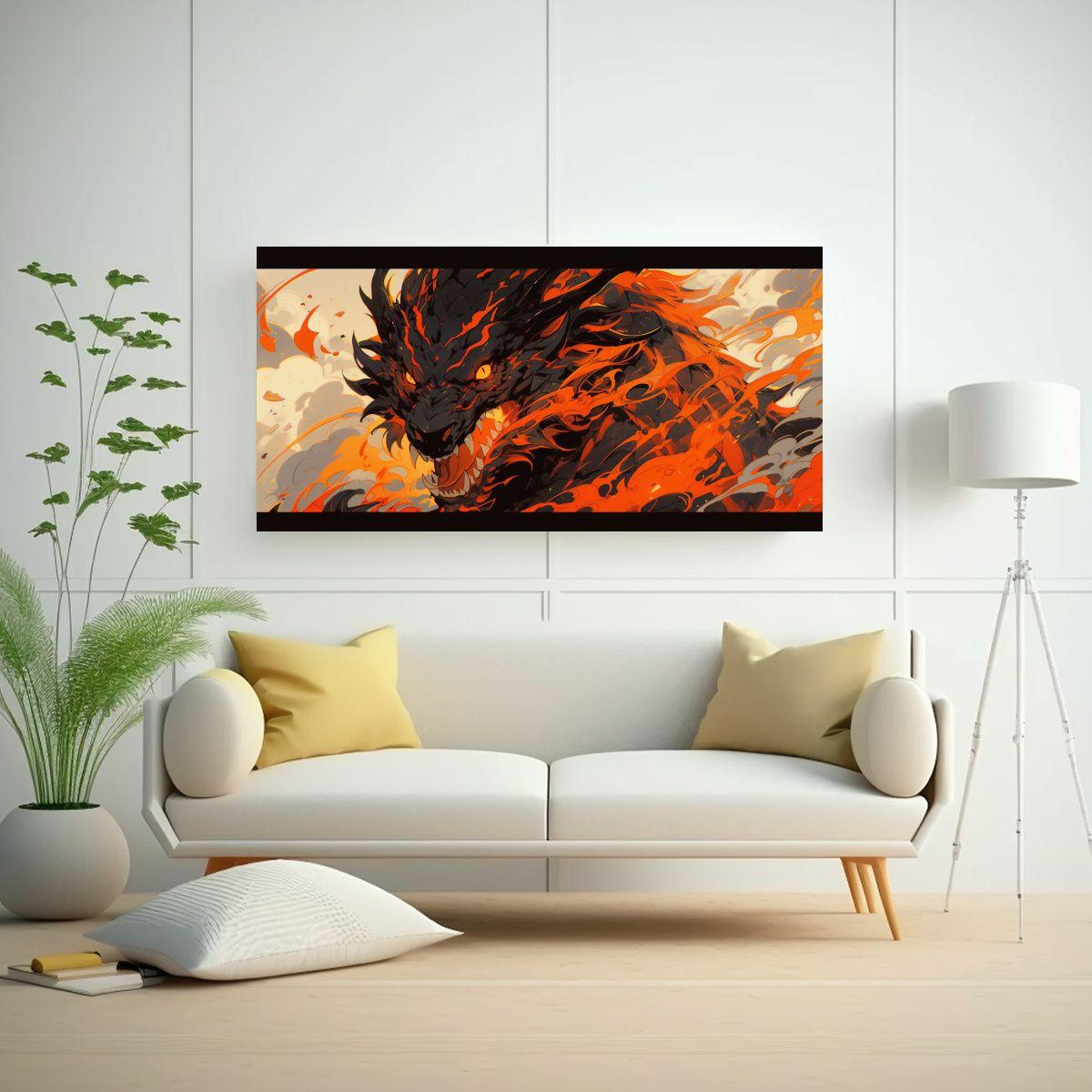 Cuadro Estilo Galería: Dragón En Tonos Naranja, 60x30cm-2
