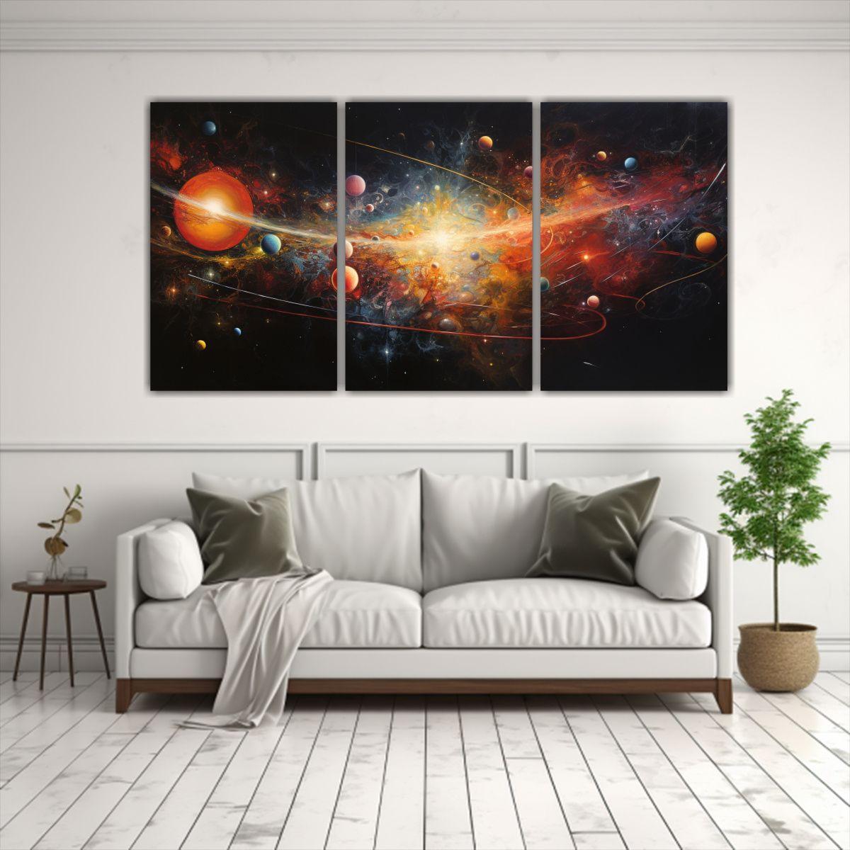 Conjunto 3 Lienzos Tela Composición Cósmica 240x120 Cm-2