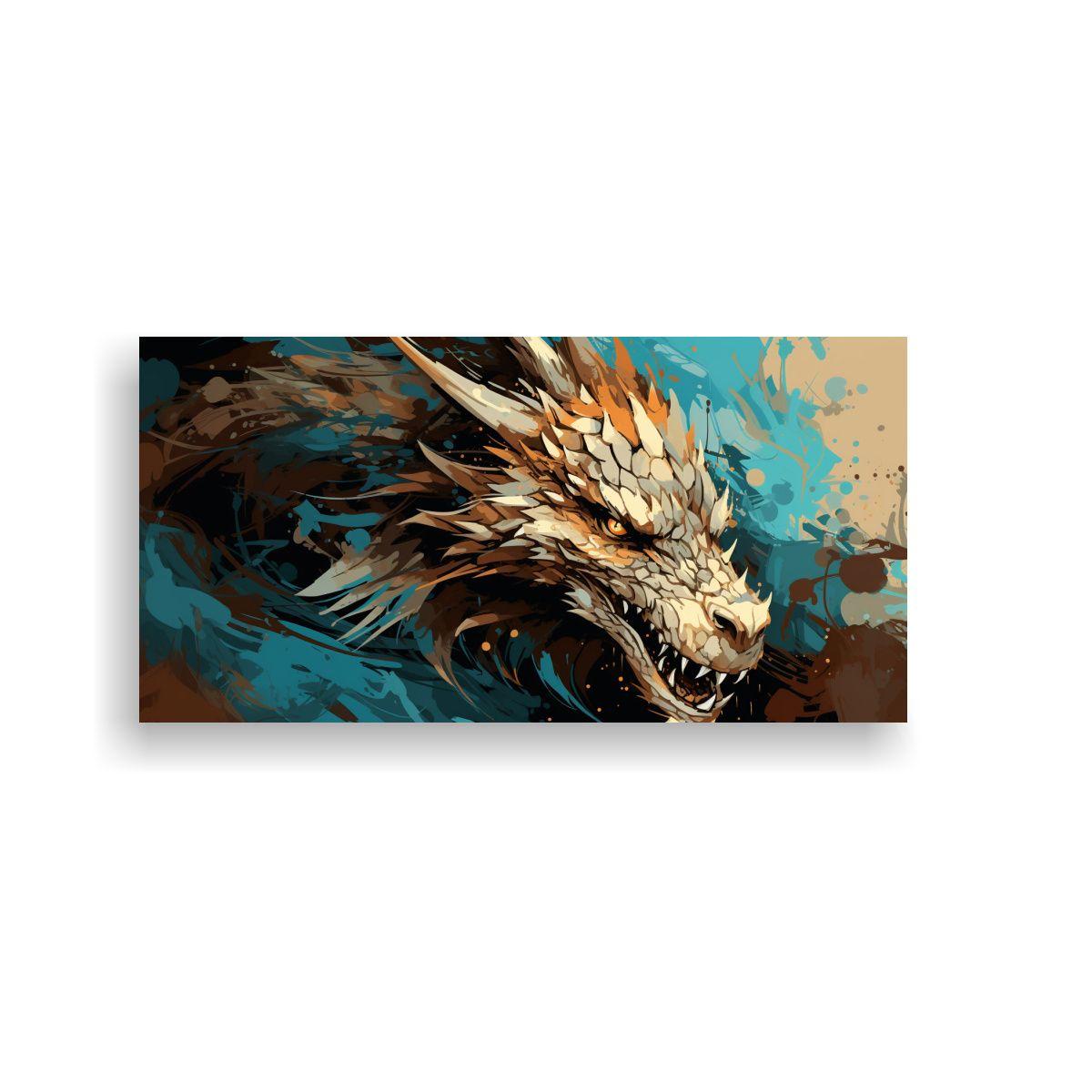Cuadro Urbano: Dragón En Tonos Marón Y Azul, 160x80cm-0