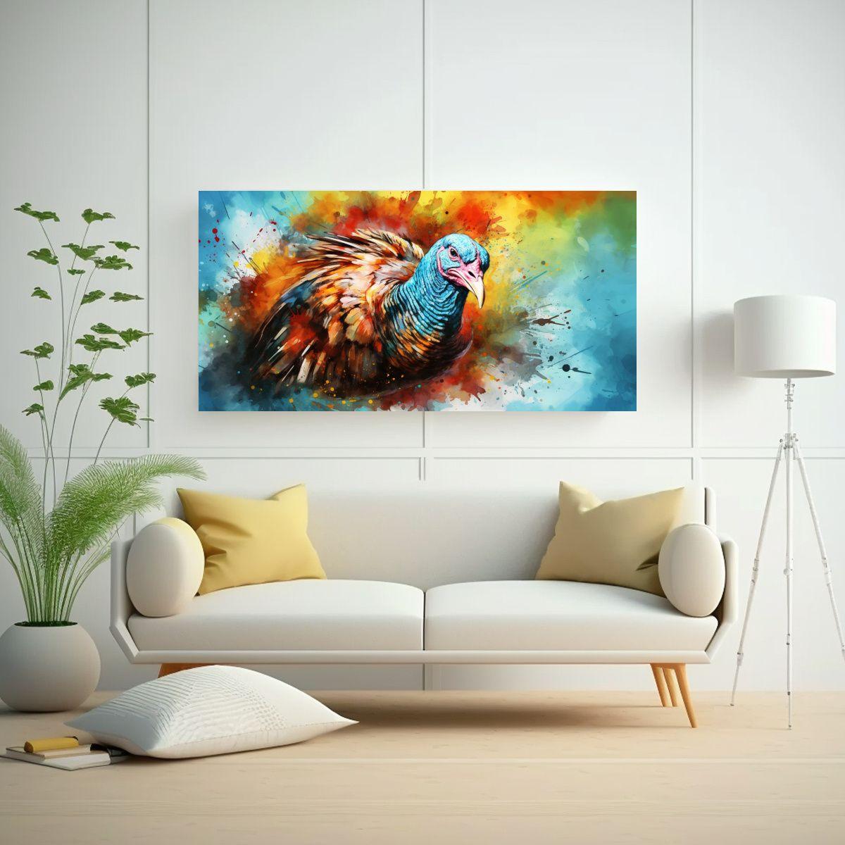 Pintura En Tela Estilo Acuarela Pavo Multicolor 21 100x50cm-2