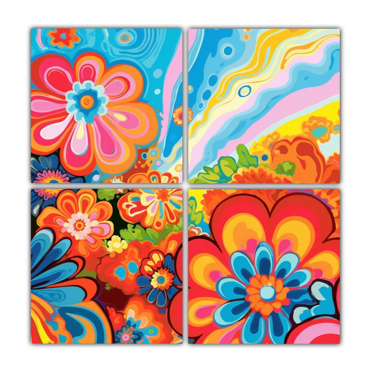 Papel Tapiz Floral Estilo Peter Max De Alta 180x180 Cm-0