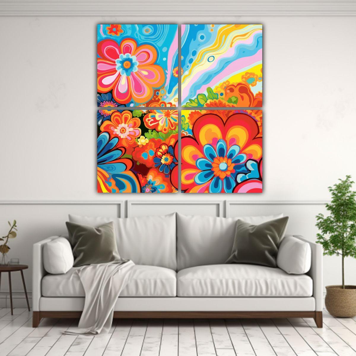 Papel Tapiz Floral Estilo Peter Max De Alta 180x180 Cm-2
