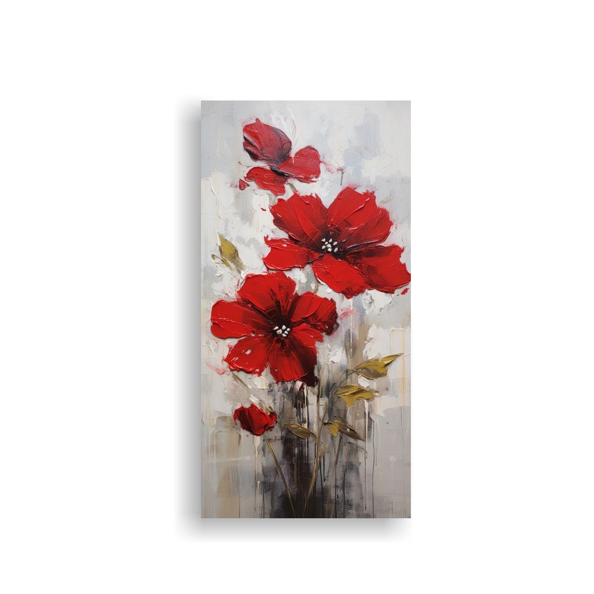 Pintura En Lienzo Estilo Decorativo: Flor Roja 40x80cm-0