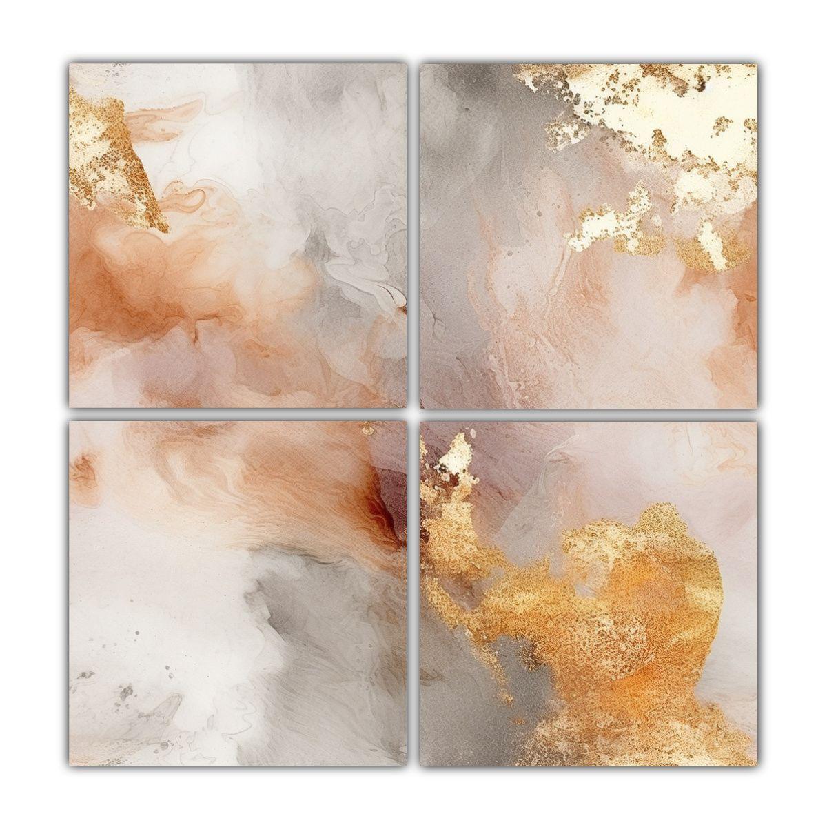 Cuadriptico Calidos Pinturas Abstractas De 120x120 Cm-0