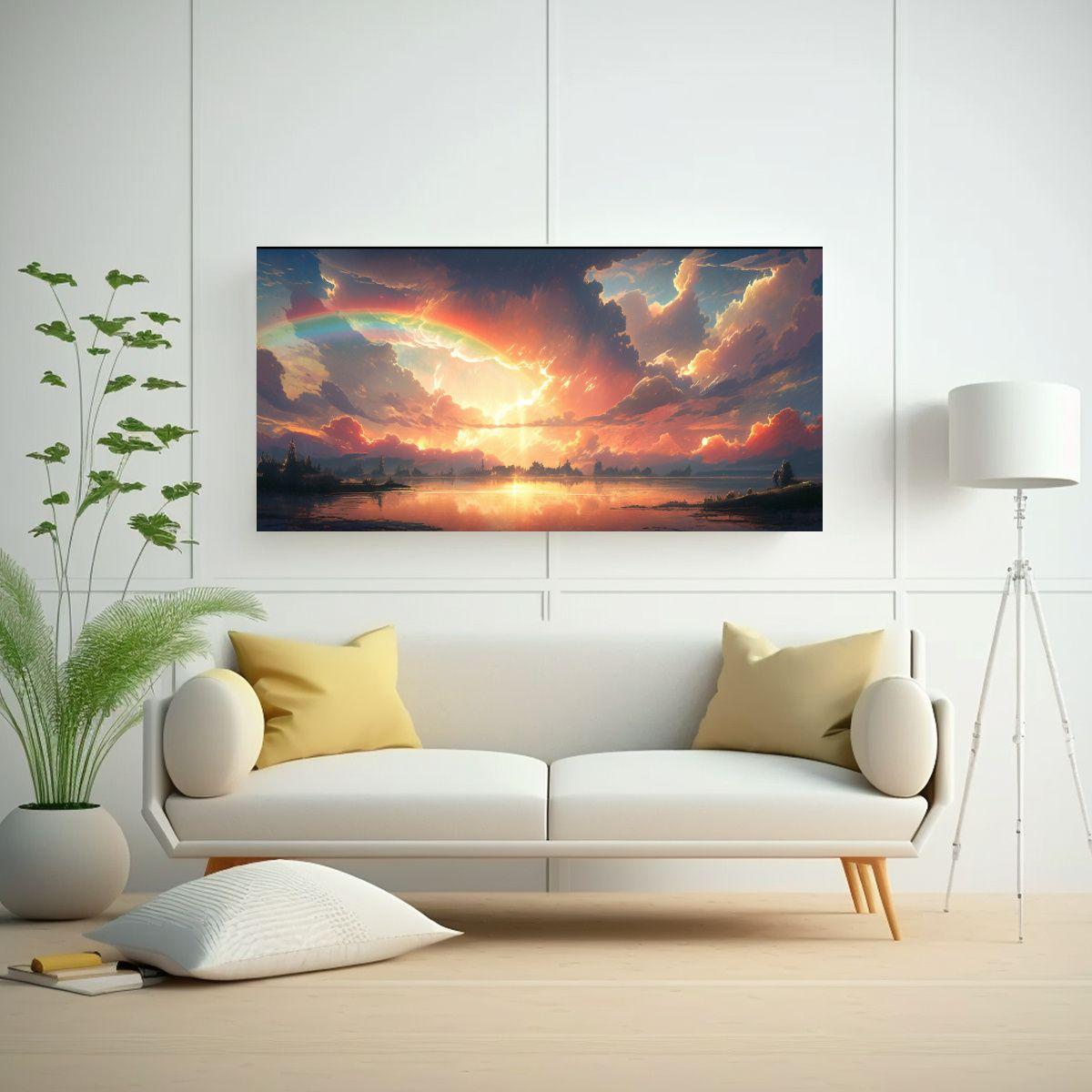 Pintura De Paisajes Con Arcoíris Y Cielos Al 100x50cm-2