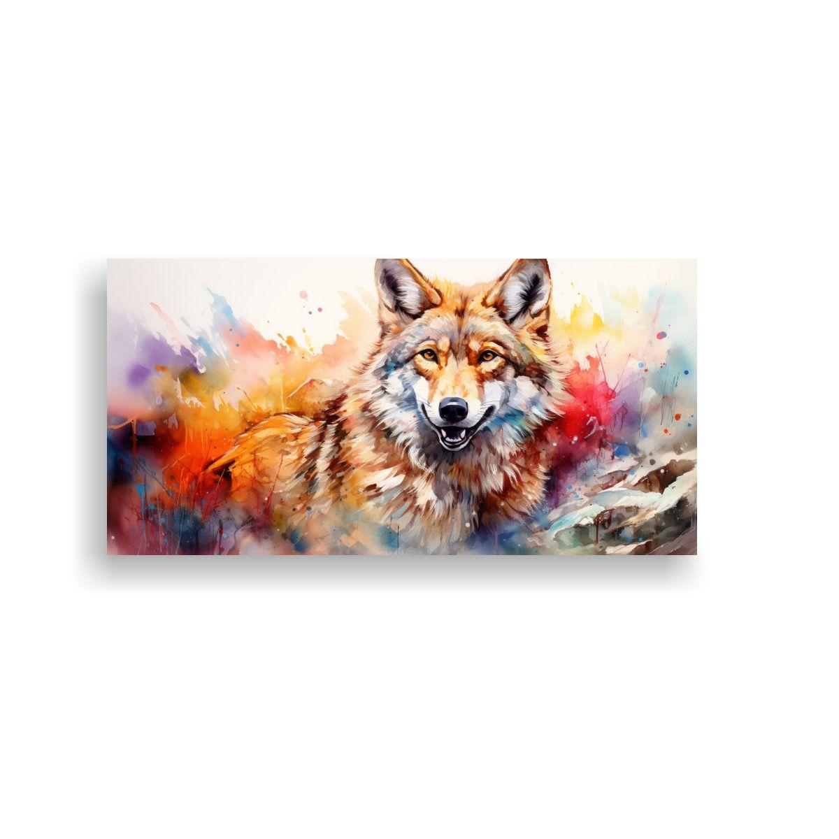 Pinturas Arte Moderno: Coyote Colorido Estilo 60x30cm-0