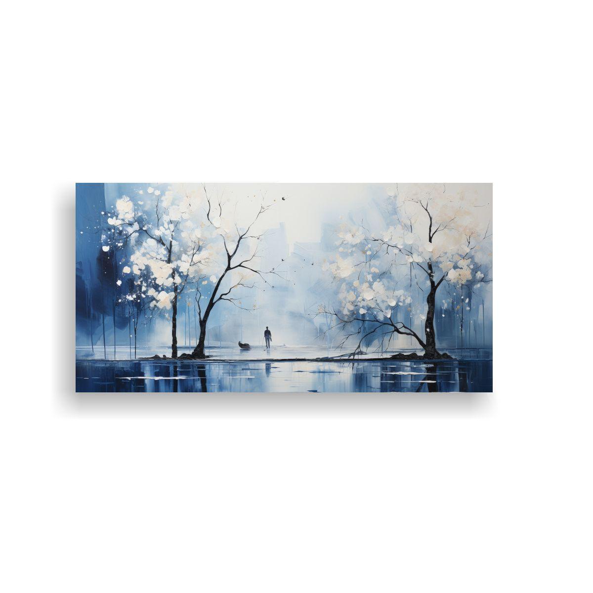 Pintura Abstracta De árboles En Plata Y Blanco 40x20cm-0