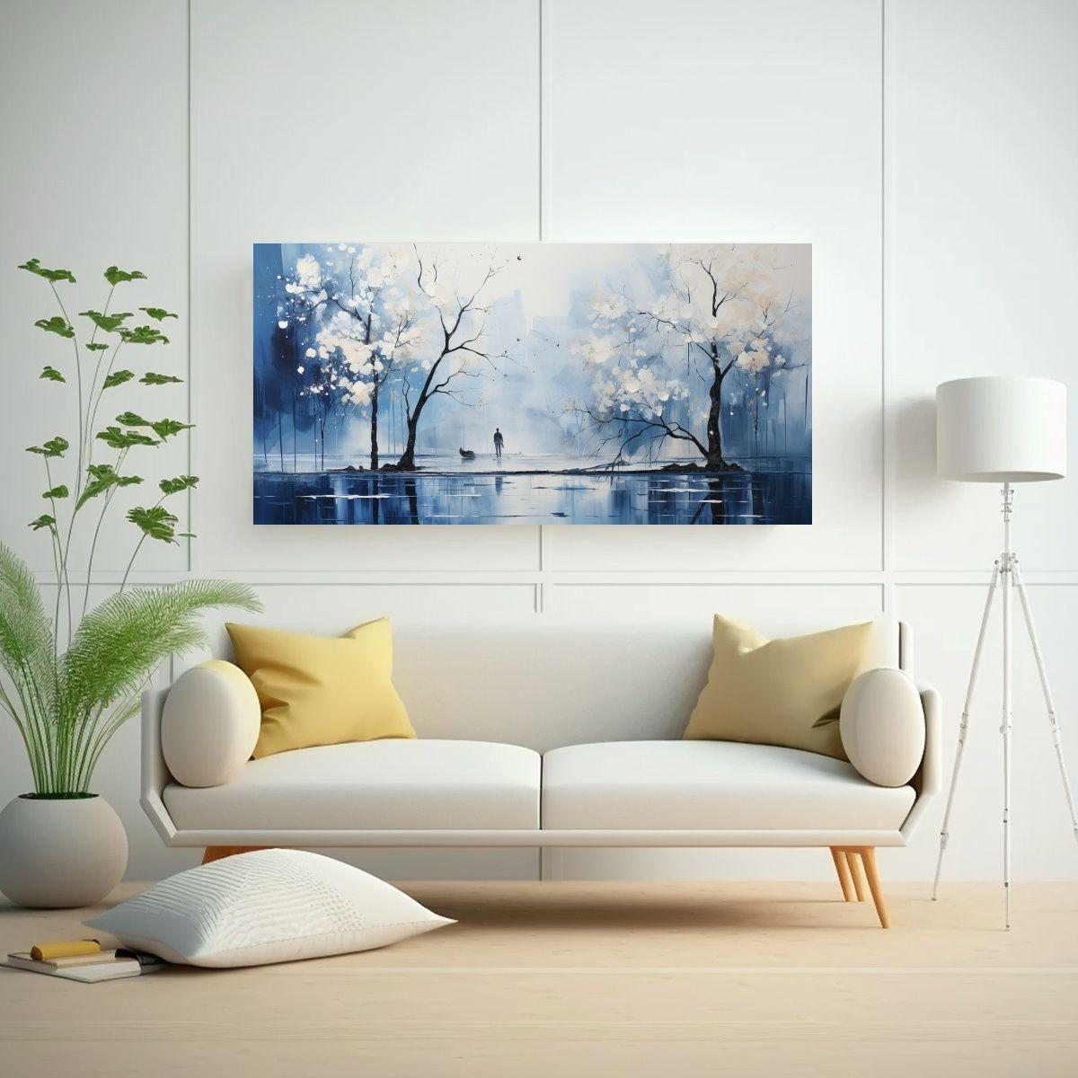 Pintura Abstracta De árboles En Plata Y Blanco 40x20cm-2