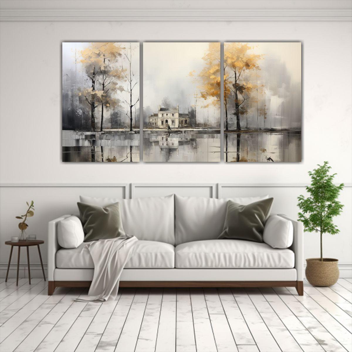 Tres Lienzos De Tela Movimiento Linda Pintura 60x30 Cm-2
