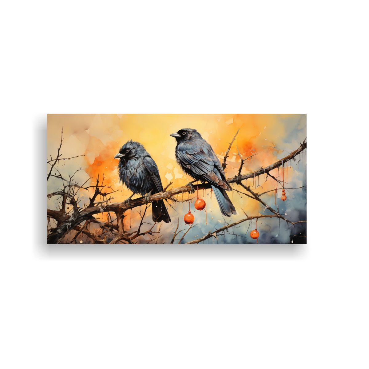 Cuadro Vanguardista: Gatos Negros En El Tejado 80x40cm-0