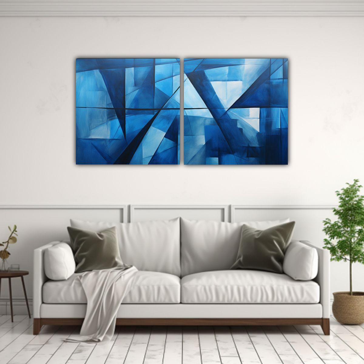 Cuadro Abstracto Tonos Azules Arte De Pared 140x70 Cm-2