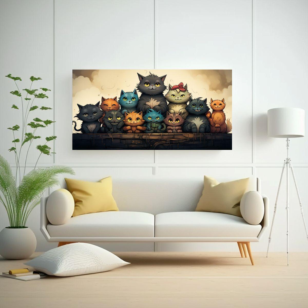 Pinturas Abstractas De Gatos En Colores Para 60x30 Cm-2