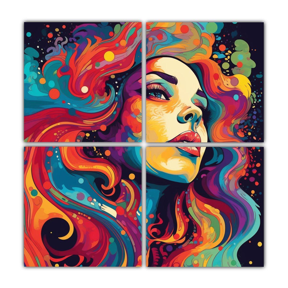 4 Cuadro Mujer Rostro Colorido En Estilo Arte 40x40 Cm-0