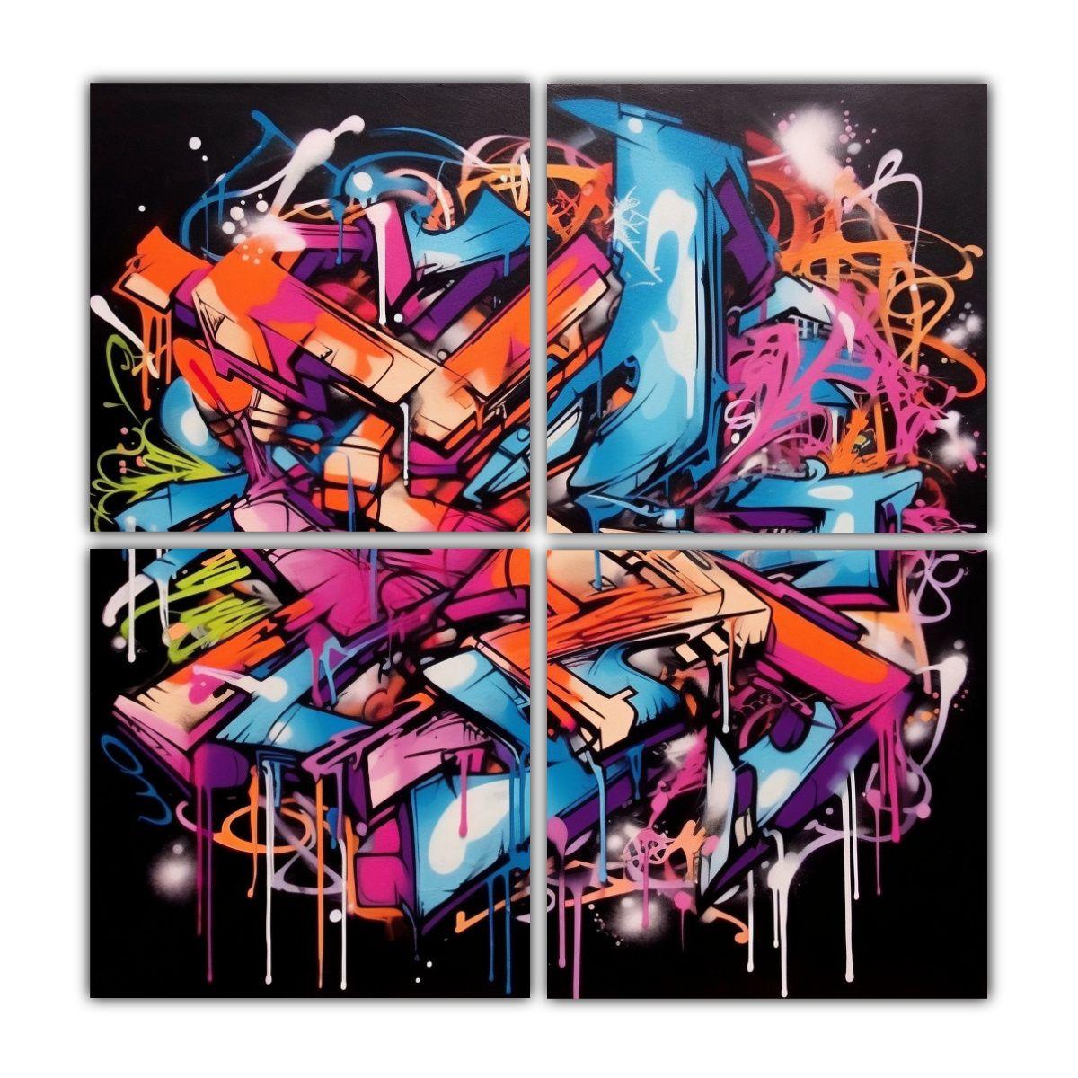 Cuatro Lienzos De Tela Diseño Pop Art Estilo 200x200 Cm-0