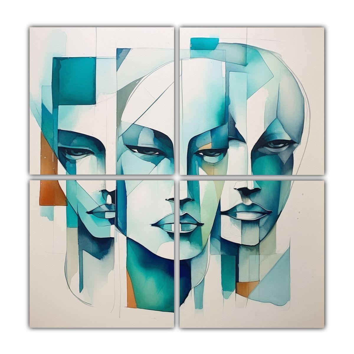 Pintura Urbana Minimalista Con Múltiples Rostros 60x60 Cm-0